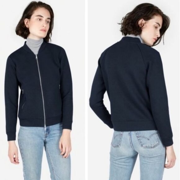 Everlane Street Fleece Bomber Jacket ScubaZip Up Pockets in Midnight Size S - Picture 1 of 11